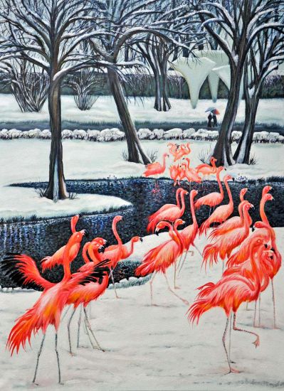 Flamingos im Kölner Zoowinter
